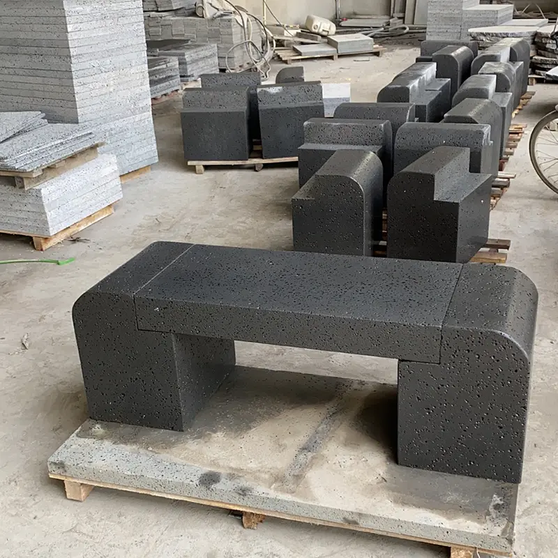 stone benches, basalt bench, lava stone seats